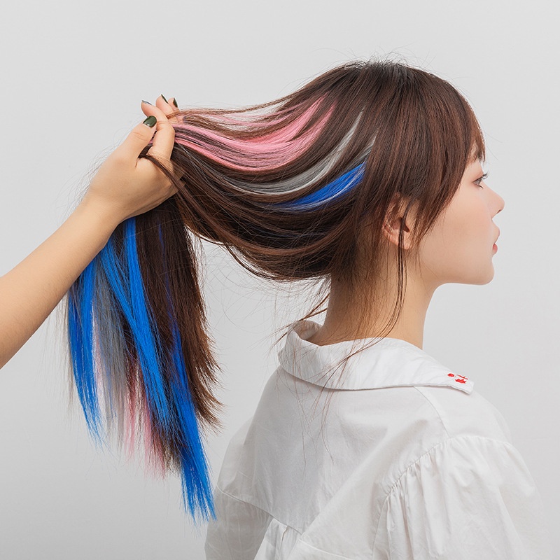 ✨✨ไฮไลท์ทูโทน สีย้อมผม แฮร์พีช ผมปลอมวิกผม ชิ้นต่อผมวัสดุเคลือบด้าน ไม่เงา