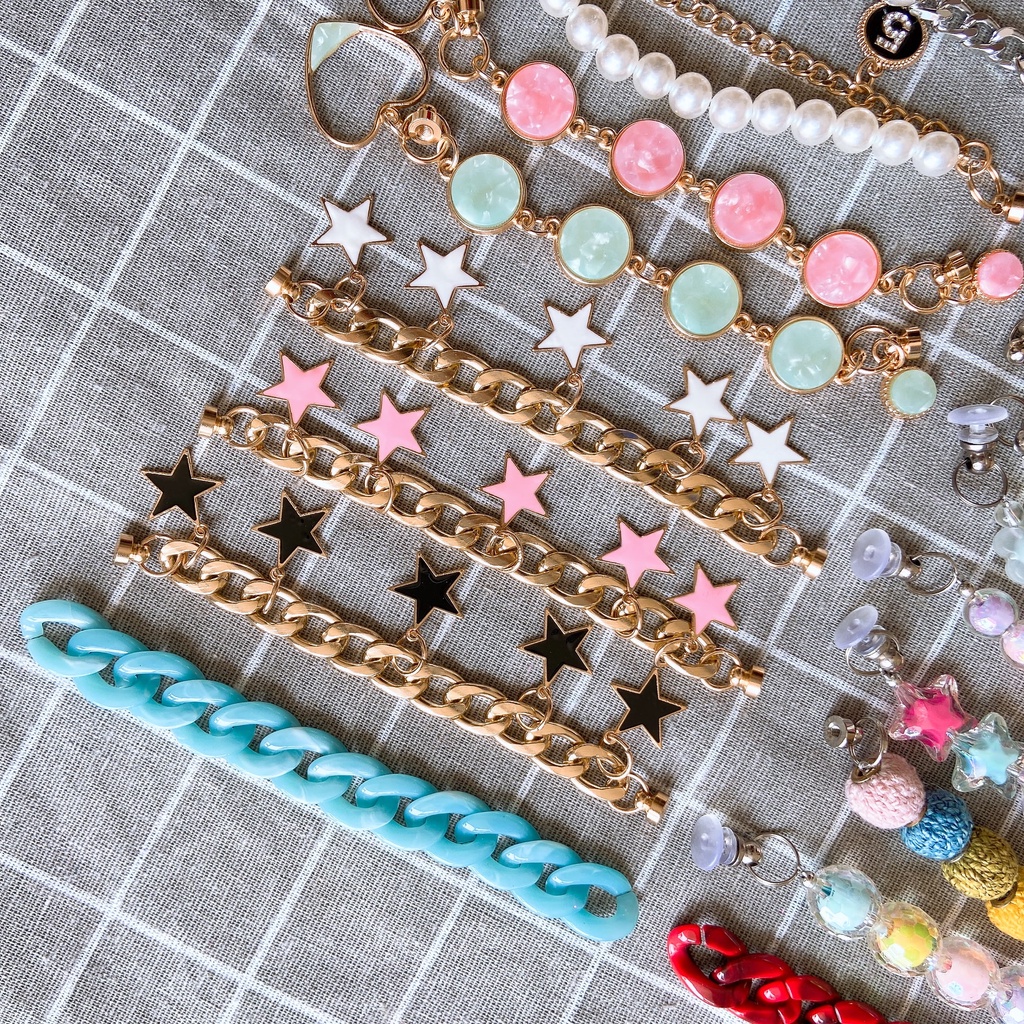 【 Ooyoudo】ใหม่ สายโซ่โลหะ ประดับไข่มุก และเพชร สําหรับตกแต่ง croc DIY【แตะผู้หญิง jibitz อุปกรณ์เสริม】