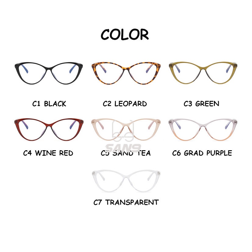 【เปลี่ยนเลนส์ได้】COD (San9) แว่นตาแฟชั่น กรอบแคทอาย ป้องกันรังสีคอมพิวเตอร์ สําหรับผู้หญิง