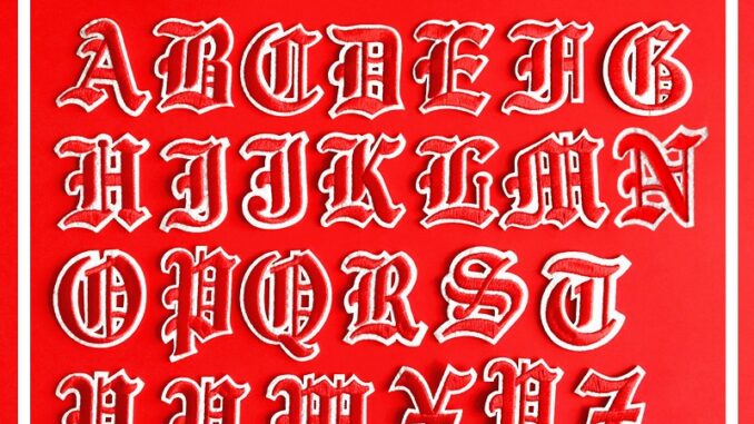 ☸ Old English Letters - Red Iron-on Patch ☸ 1Pc Diy Sew on Iron on Badges Patches