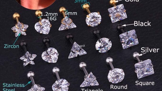 ต่างหูคริสตัลเพทายเจาะหู Tragus Helix 16 G 3 / 4 / 5 / 6 มม . 1 ชิ้น