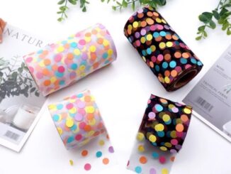 ผ้าโปร่งลายจุด polka dot  (1 หลา) ริบบิ้นผ้า ริบบิ้นเกาหลี ริบบิ้น