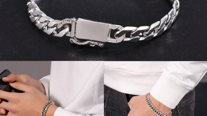 สร้อยข้อมือโซ่สีเงินเรียบง่ายสําหรับผู้ชาย สร้อยข้อมือโซ่สีเงินเรียบง่ายสําหรับผู้ชาย