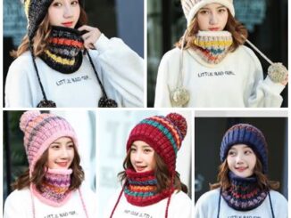 หมวกไหมพรม+ผ้าพันคอ  แบบ colorful KR30