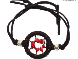 สร้อยข้อมือ กำไลข้อมือ ตาข่ายดักฝัน Dreamcatcher รุ่นเชือกหนัง สีดำ สร้อยข้อมือแฮนด์เมด ประดับ หินปะการัง โบโฮ โบฮีเมียน