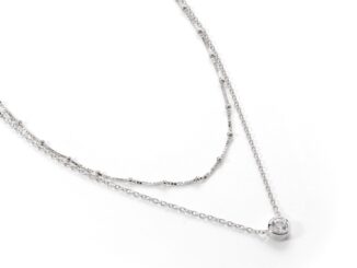 Jewellista สร้อยคอเลเยอร์ Scarlet เงินแท้ ประดับพลอย CZ ปรับระดับความยาวได้
