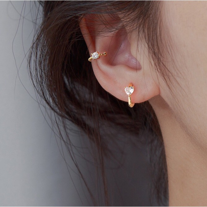 003-littlegirl gifts-ต่างหูห่วงฝังเพชรรูปหัวใจs925