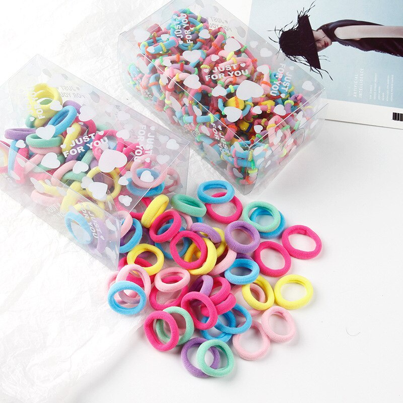 100 ชิ้น / เซต 3 ซม. ใหม่ ที่มีสีสัน ยืดหยุ่นสูง ยางรัดผม นุ่ม Scrunchies ยางรัดผม ผู้หญิง เด็กผู้หญิง S