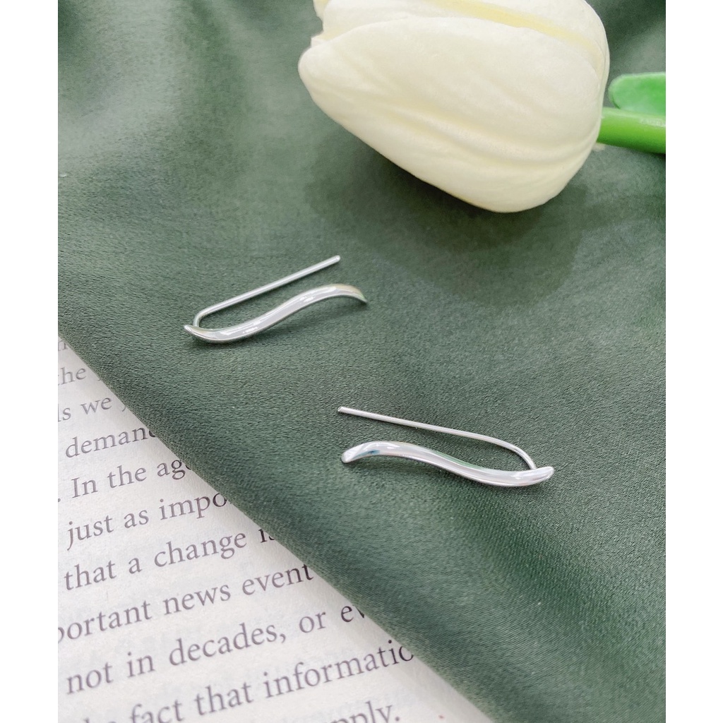 171-goodgift_station-Minimalist wave S925 sterling silver ต่างหูเงินแท้ 92.5 ต่างหูแบบเจาะ เส้นคลื่นเล็กๆ ใส่แล้วไปกับหู