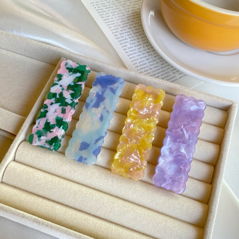 2 ชิ้น กิ๊บหนีบผมอะคริลิกคู่ กิ๊บติดผม สไตล์เกาหลี ลายหินอ่อน สีหวาน