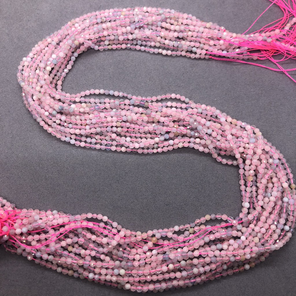 2/3/4 มม. Morganite Pink Beryl หินธรรมชาติลูกปัดขนาดเล็กเหลี่ยมเพชรพลอยตัด DIY