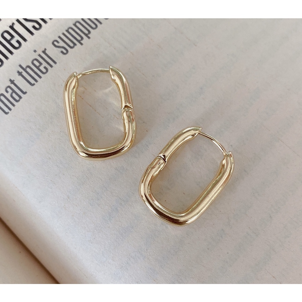 252-goodgift_station - Simple U-shaped hoop earrings S925 silver ต่างหูแบบเจาะ รูปทรงตัวยู เป็นเงิน 92.5