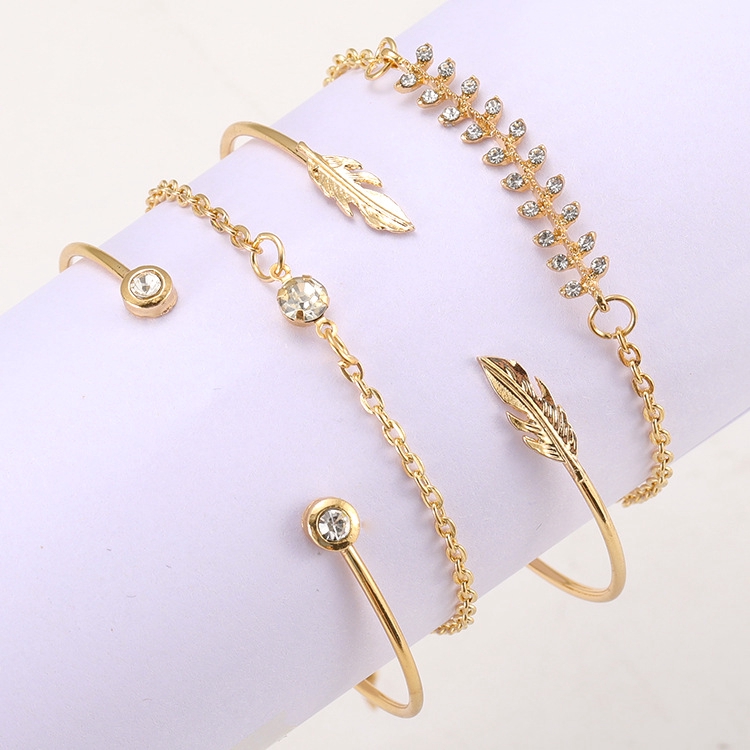 4 in 1 โบฮีเมียน ใบไม้ เปิด สร้อยข้อมือ สําหรับผู้หญิง เครื่องประดับ ของขวัญ SL002