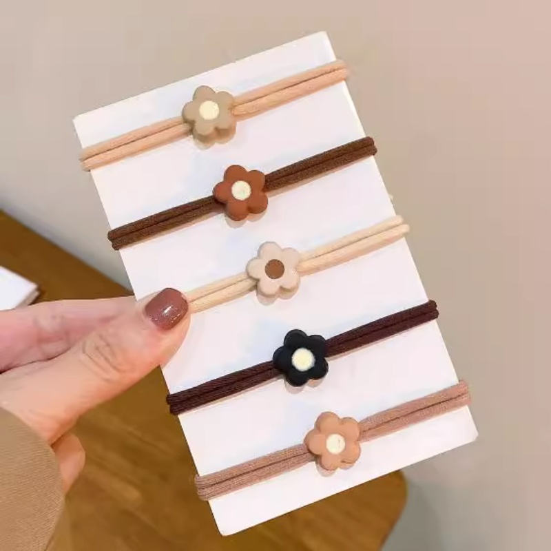 5 ชิ้น / ล็อต ยืดหยุ่นสูง เกาหลี ดอกไม้ รัก ยางรัดผม เครื่องประดับผม ยางรัดผม Scrunchies ยางรัดผม