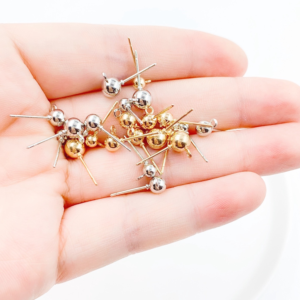 50 ชิ้น / ถุง พร้อมลูกบอลแขวน ต่างหู เข็มลูกปัด DIY อุปกรณ์ต่างหู วัสดุสามารถแขวนต่างหูถั่ว