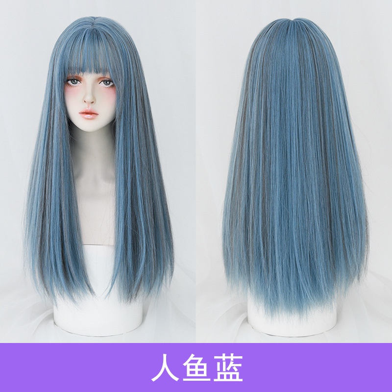 7jhh WIGS C-0339 วิกผมยาวตรง นางเงือก สีฟ้า สําหรับผู้หญิง
