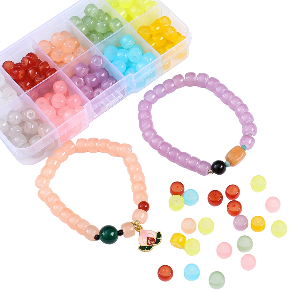 [8X6 มม.] ชุดลูกปัด 10 ช่อง ทรงกลมแบน DIY สําหรับทําเครื่องประดับ สร้อยข้อมือ