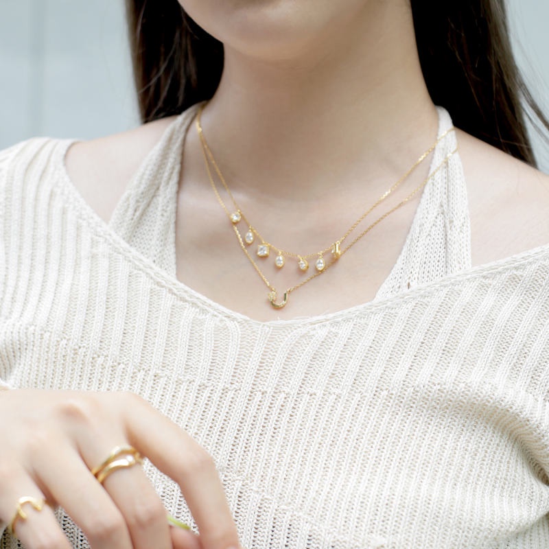 A.CEMI Horseshoe Flower Necklace สร้อยคอเงินแท้ ชุบทอง 18K โรสโกลว์