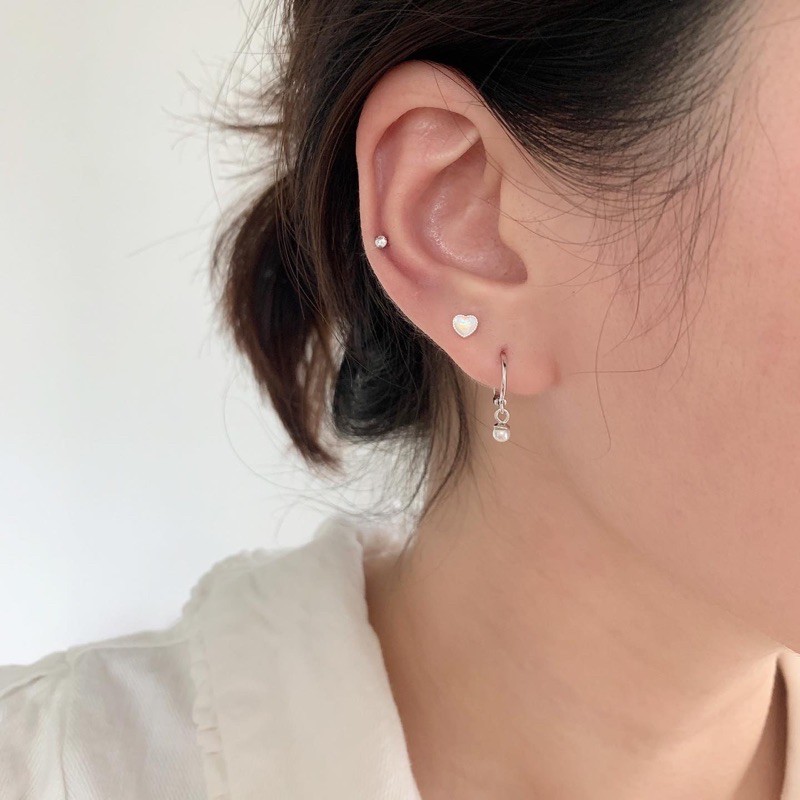 A.piece  [all silver 925] ต่างหูห่วง ต่างหูเงินแท้ Pearl drop one-touch
