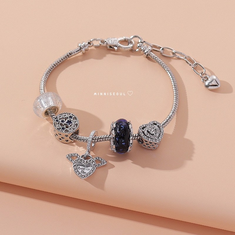 A35 สร้อยข้อมือ BEAUTIFUL Dark Blue Love  หัวใจน้ำเงิน ไม่ลอก ไม่ดำ สายปรับได้ จัดส่งทุกวัน