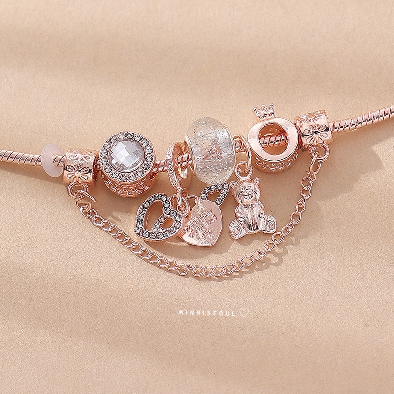 A38 สร้อยข้อมือ BEAUTIFUL ลายหมี  Rose gold  ไม่ลอก ไม่ดำ สายปรับไม่ได้