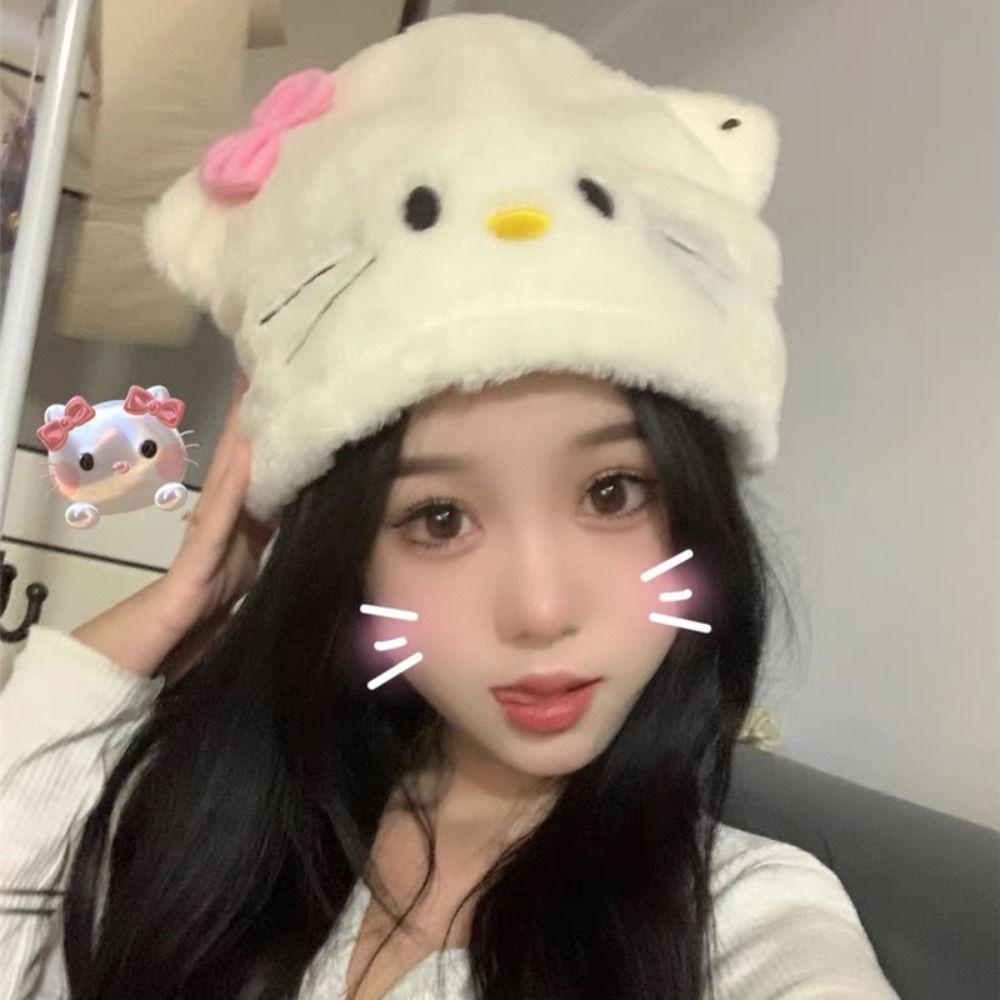 Ahour Kt หมวกแก๊ป ผ้ากํามะหยี่ขนนิ่ม แบบหนา สร้างสรรค์ แฟชั่นฤดูหนาว สําหรับเด็กผู้หญิง
