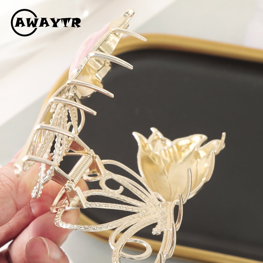 Awaytr กิ๊บติดผม รูปดอกทิวลิป ประดับพลอยเทียม แฟชั่นสําหรับผู้หญิง