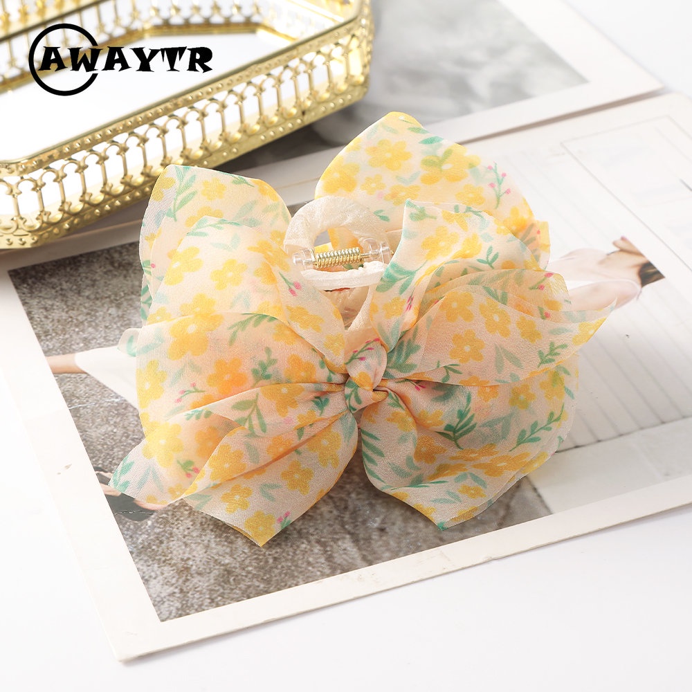 Awaytr กิ๊บติดผม ลายดอกไม้ โบว์ แฟชั่นใหม่ สําหรับผู้หญิง