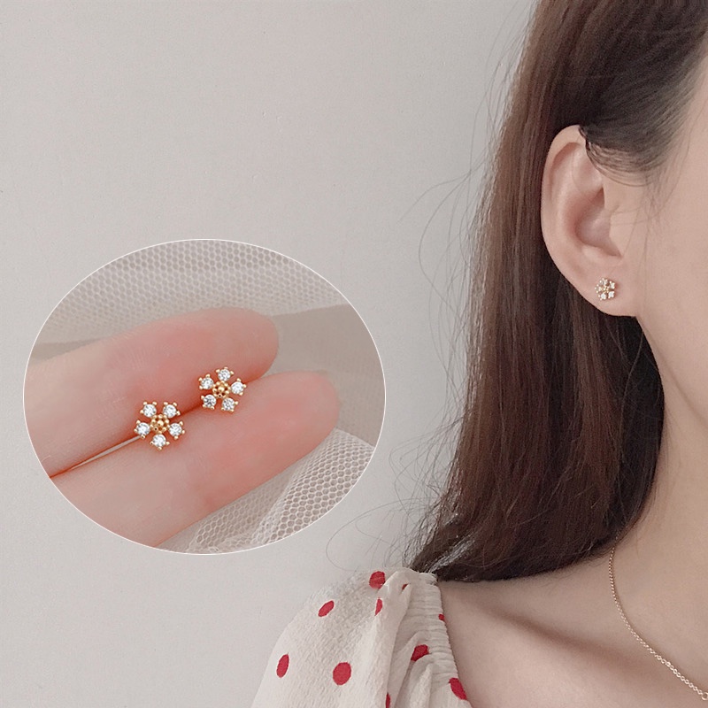 Ay(cn) ต่างหูห่วง ประดับเพทาย ขนาดเล็ก 14K กันแพ้ เครื่องประดับ สําหรับผู้หญิง