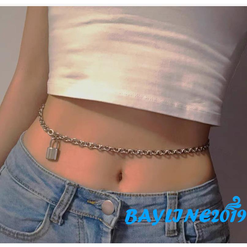 Bay- สายโซ่คาดเอว พร้อมจี้ล็อก ปรับความยาวได้ สไตล์พังก์ ฮิปฮอป สําหรับผู้หญิง