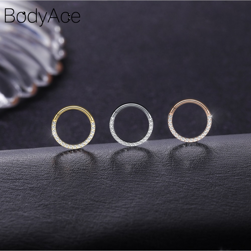 Bodyace 1 ชิ้น สเตนเลส เจาะจมูก คริสตัล จมูก Septum แหวน Clicker Daith Helix เจาะห่วง ต่างหู