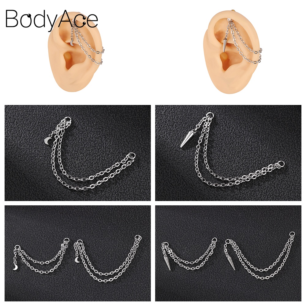 Bodyace สายโซ่คล้องต่างหู สเตนเลส ประดับพู่ยาว 8-50 มม. 1 ชิ้น