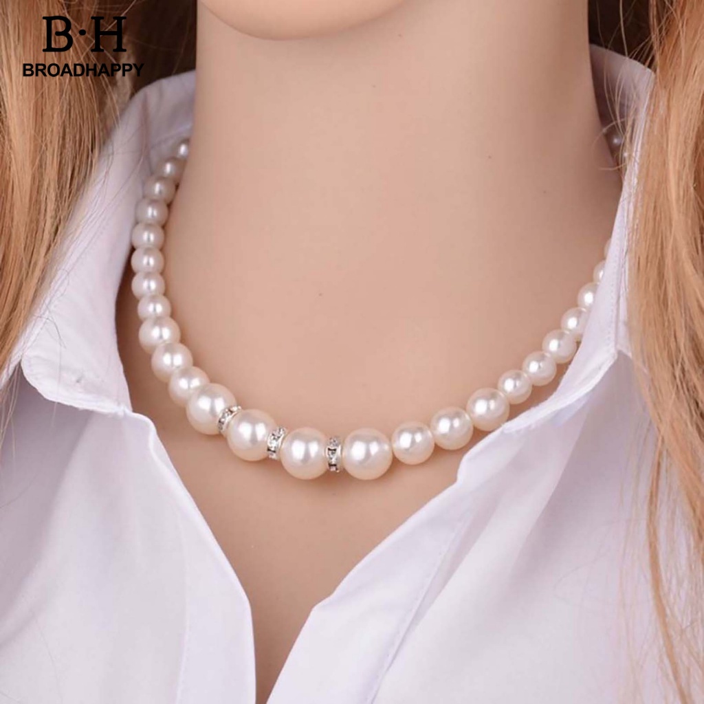 Broadhappy เครื่องประดับ สร้อยคอ ต่างหู สร้อยข้อมือ ประดับมุกเทียม หรูหรา สําหรับผู้หญิง 3 ชิ้น