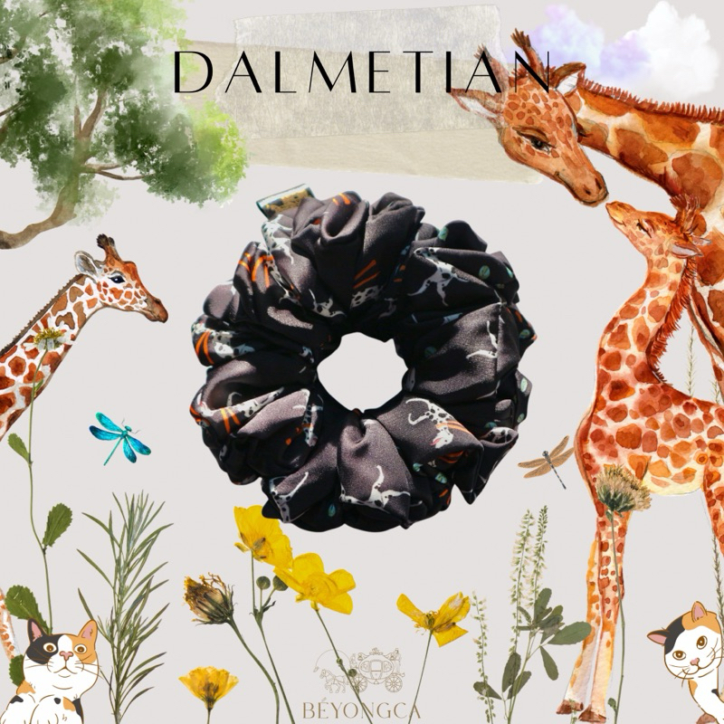 DALMATIAN HAPPY ( C ) ลายลิขสิทธิ์เฉพาะที่ BEYONGCA ผ้าซาตินพรีเมี่ยม SCRUNCHIES RUBBER BRAND หนังยางมัดผม ยางรัดผม