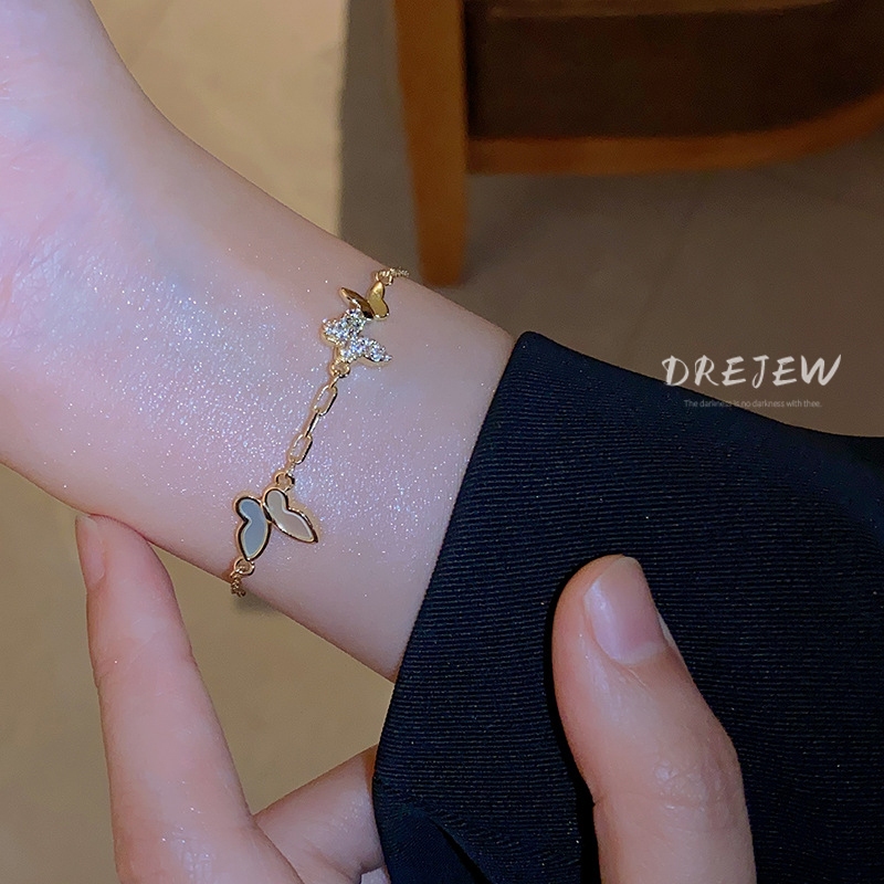 DREJEW สร้อยข้อมือแฟชั่น ทอง 18K ประดับเพทาย รูปผีเสื้อ น้ําหนักเบา หรูหรา คุณภาพสูง
