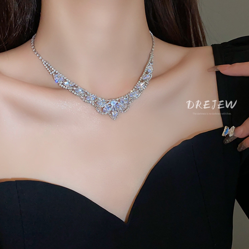 DREJEW สร้อยคอ และต่างหู รูปตัว U ประดับเพชร สองชิ้น หรูหรา สไตล์ยุโรป และอเมริกา