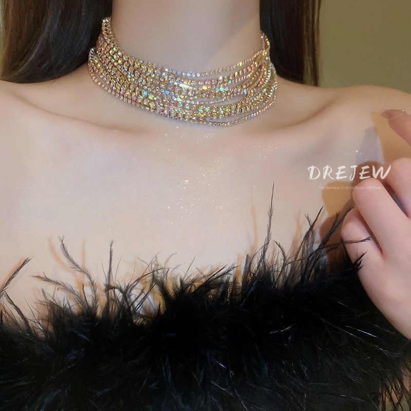 DREJEW สร้อยคอโซ่ ประดับเพชร หลายชั้น หรูหรา ระดับไฮเอนด์ แฟชั่นสําหรับผู้หญิง