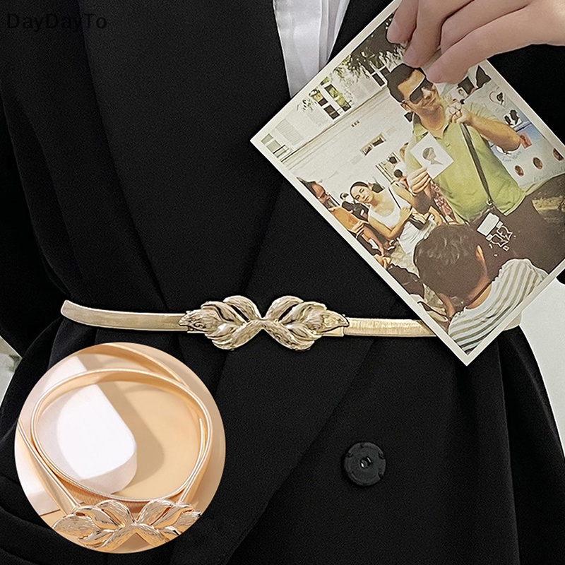 Daydayto เข็มขัดคาดเอว ยางยืด ประดับโบว์ สีทอง เครื่องประดับแฟชั่น สําหรับผู้หญิง TH