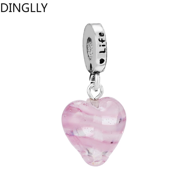 Dinglly จี้รูปหัวใจ โลหะผสม สีเงิน เคลือบและพลอยเทียม สีชมพู สําหรับทําเครื่องประดับ Diy