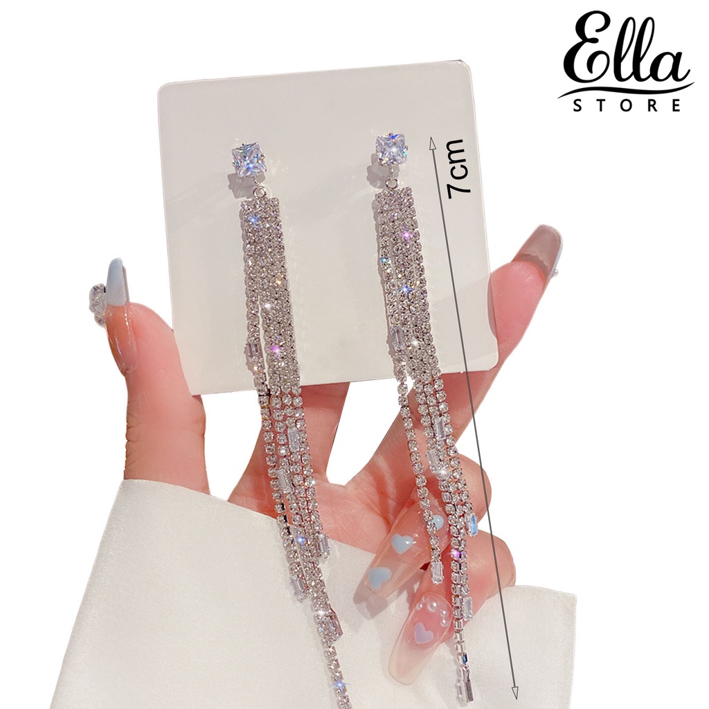 Ellastore123 ต่างหูระย้า รูปโบว์ ประดับไข่มุกเทียม พลอยเทียม 1 คู่