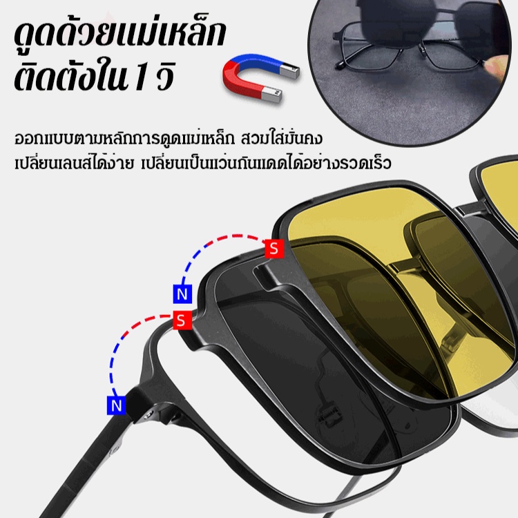 Geegobuy【แบบ 5 in 1】 ชุดเซทแว่นตาโพลาไรซ์ พร้อมเลนส์แบบดูดแม่เหล็ก รุ่นฮิตในติ๊กต๊อก