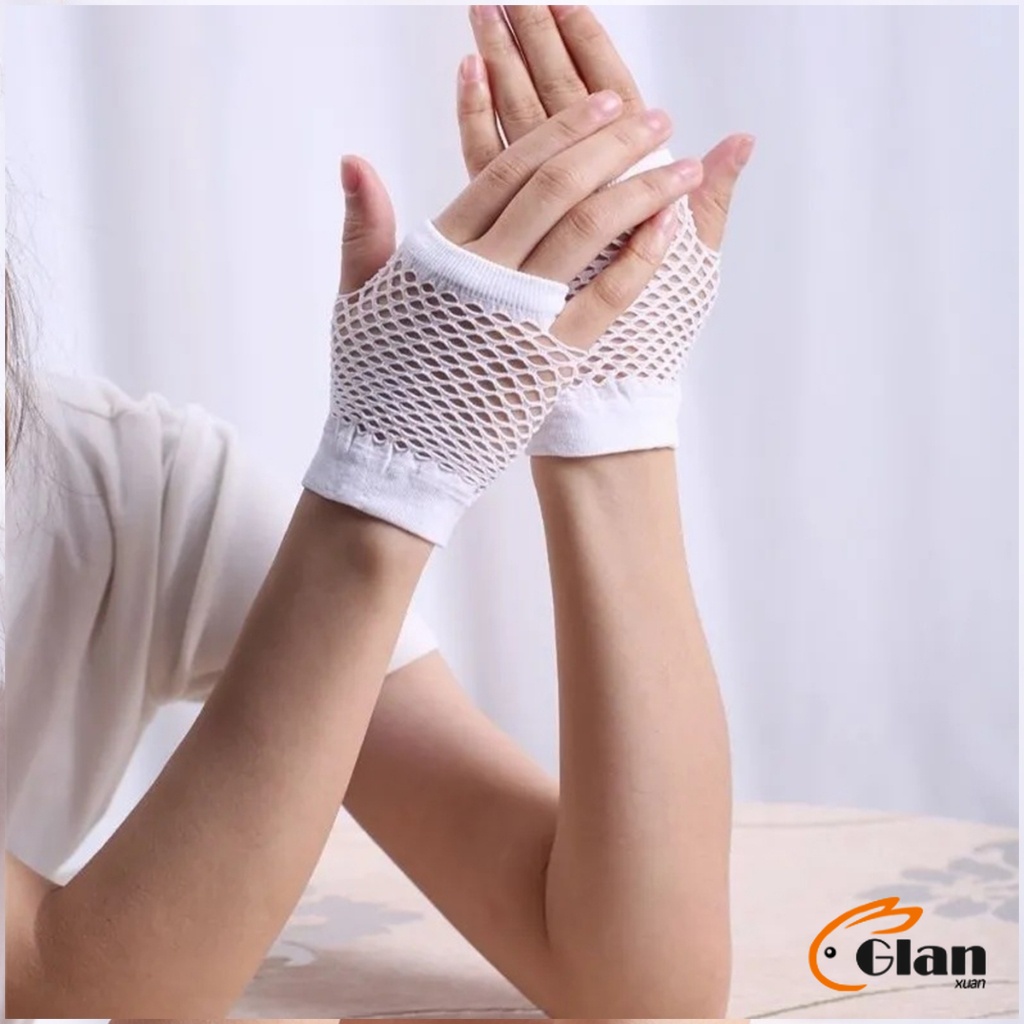 Glanxuan ถุงมือตาข่ายยาว  ระบายอากาศ สไตล์พังก์ร็อค  แฟนซี ไนท์คลับ ปาร์ตี้  Mesh Fishnet Gloves