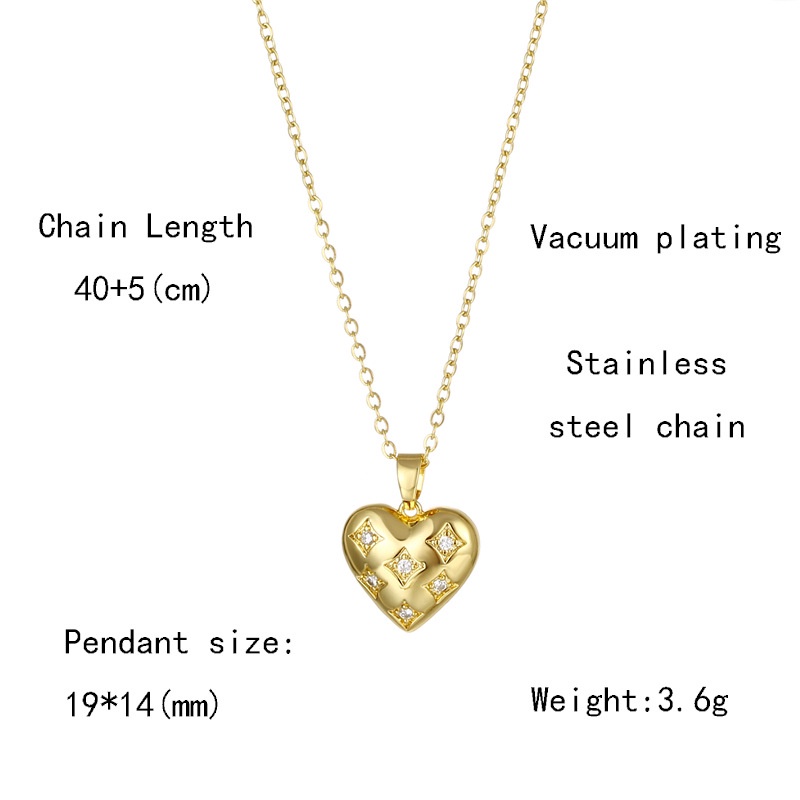 Golden สร้อยคอสเตนเลส 18k จี้รูปหัวใจ ประดับเพทาย สามมิติ เครื่องประดับ