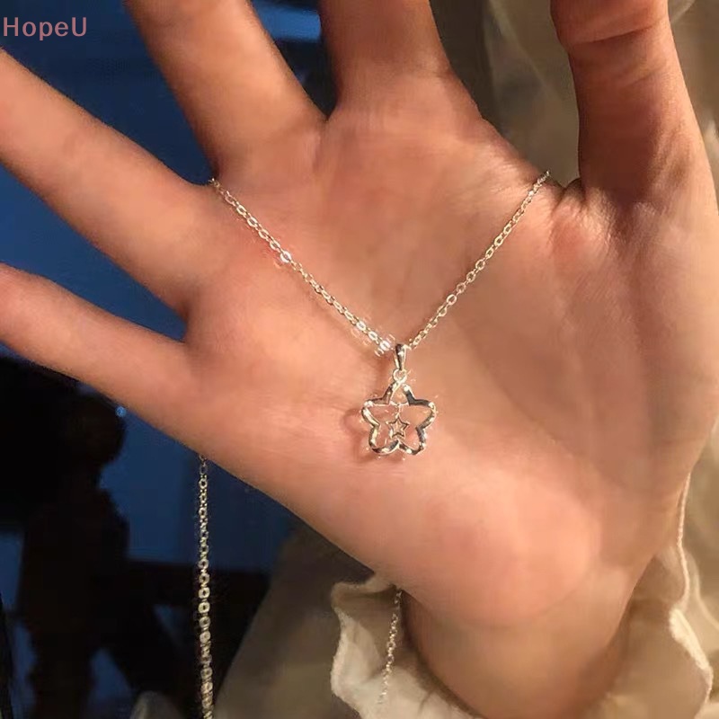 [HopeU] สร้อยคอโซ่ จี้คริสตัล รูปดาวกลวง เครื่องประดับแฟชั่น สําหรับผู้หญิง