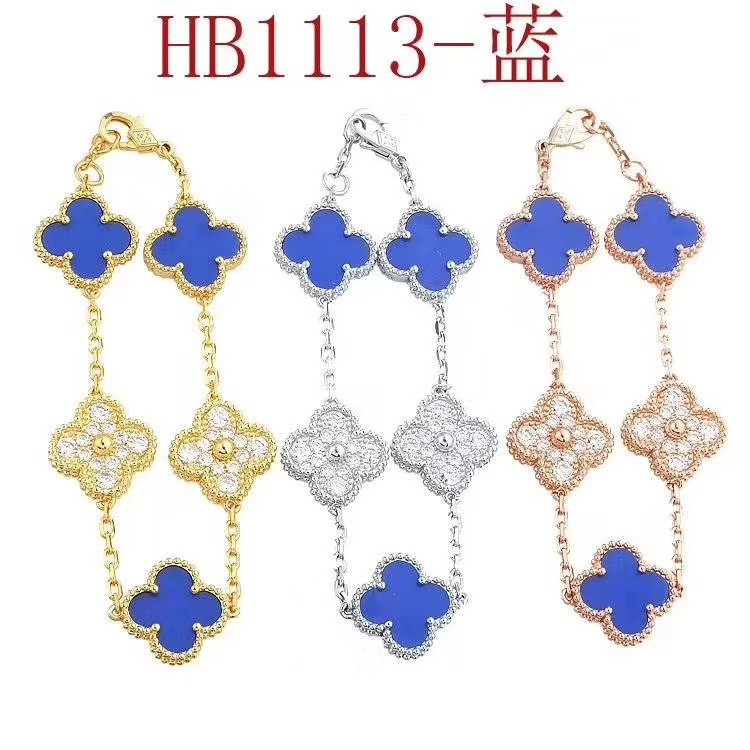 [Hot] [Hot] [หลากสีสัน] สร้อยข้อมือประดับเพชรดอกไม้ใบโคลเวอร์สี่ใบสําหรับผู้หญิง