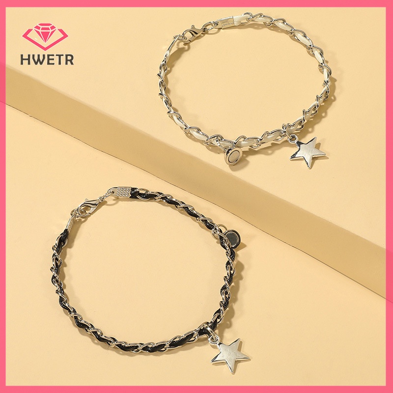 Hwetr สร้อยข้อมือ เชือกถัก จี้ดาว แม่เหล็ก สร้างสรรค์ เครื่องประดับแฟชั่น คู่รัก 1 คู่