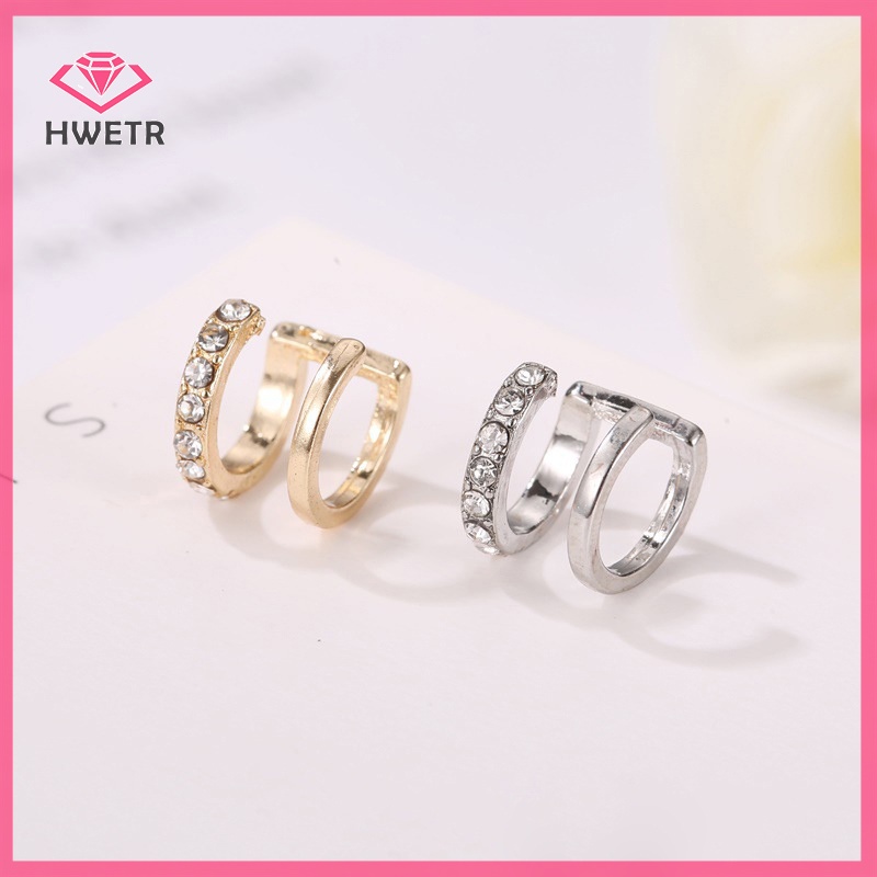 Hwetr ใหม่ ต่างหูแบบหนีบ รูปตัว U ประดับเพชร ไม่ต้องเจาะ เรียบง่าย ของขวัญ สําหรับผู้หญิง