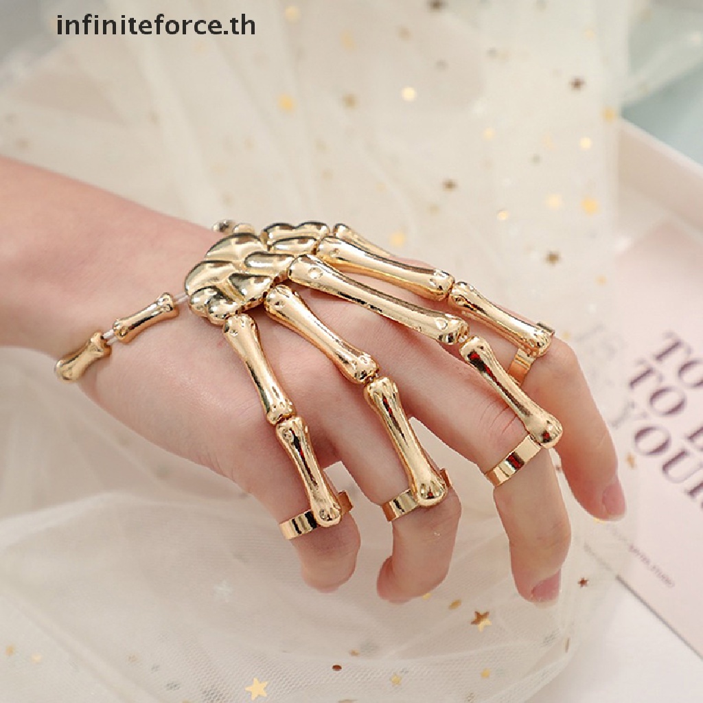 [INTH] สร้อยข้อมือ กําไลข้อมือ ลายกะโหลก โครงกระดูก ปรับได้ เครื่องประดับ สไตล์โกธิคพังก์