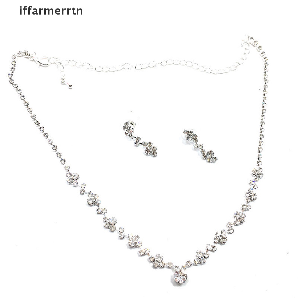 Iffar ชุดเครื่องประดับ สร้อยคอ ต่างหู คริสตัล สีเงิน สําหรับเพื่อนเจ้าสาว