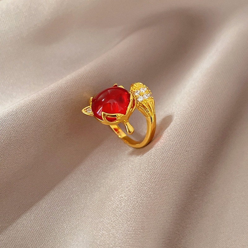 Jewelry แหวนทองฝังเพชรทองชุบสำหรับผู้หญิง ปรับขนาดได้